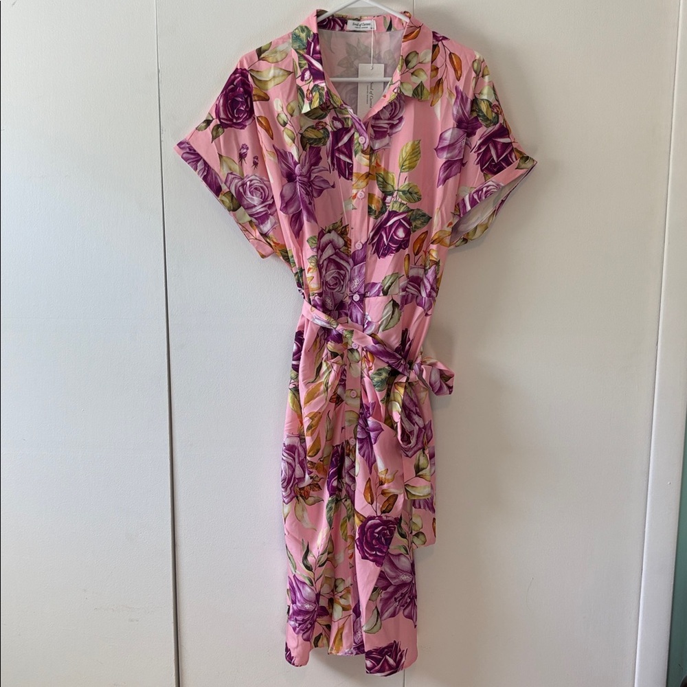 Soul of Curves Floral‎ Pink Button-Up Dress
